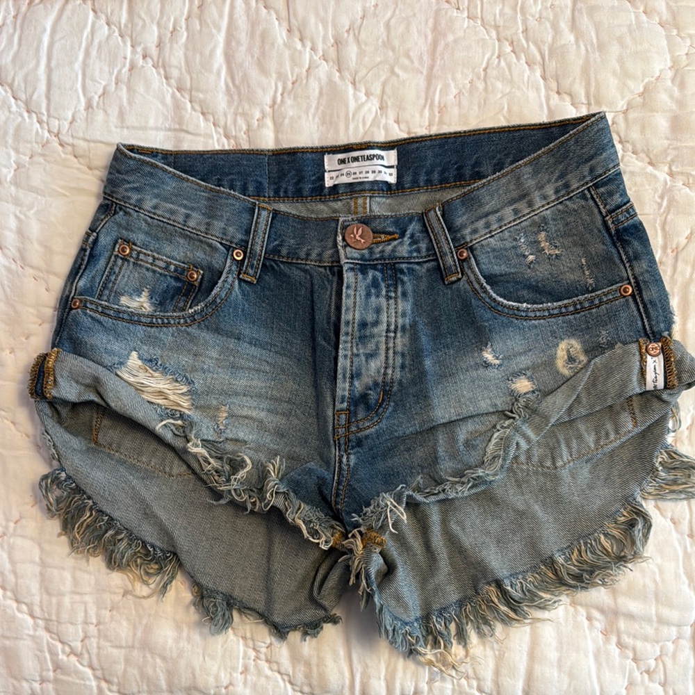 One Teaspoon Blue Distressed Denim Shorts